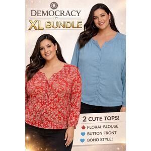 1059 Democracy XL Top Bundle Womens Blouse Floral Blue Boho Long Sleeve Lot